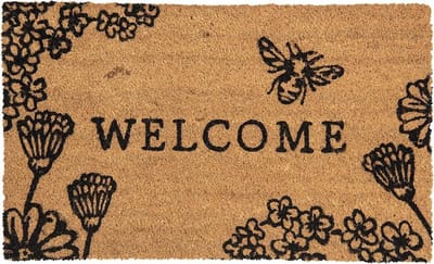 Clayre & Eef Deurmat 75x45 cm Bruin Kokosvezel Rubber Rechthoek Bloemen Welcome Kokosmat