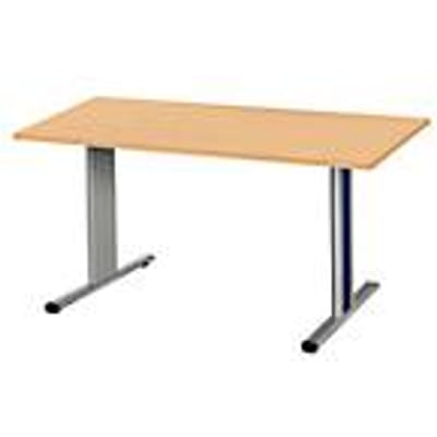 Schäfer Shop  Select Planova vergadertafel, rechthoekig, 1400 x 800 mm, beukendecor, accentlijsten gentiaanblauw