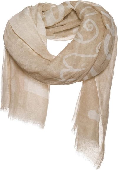 Sjaal bruin - Tekstprint - Katoen/Linnen - Taupe