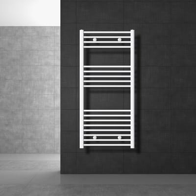 Elektrische badkamerradiator met verwarmingselement 900W 600x1200 mm Wit gebogen zijaansluiting & thermostaat LuxeBath