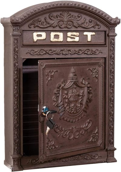 Brievenbus Muur - Postbus Antiek - Brieven Ontvangen - Gegoten Aluminium - 32x44x10cm - Bruin