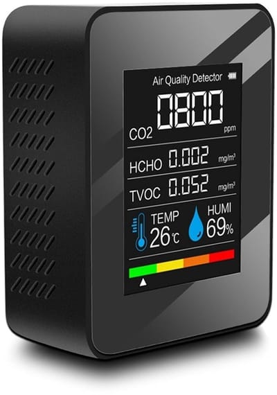 Luchtkwaliteitsmonitor - Gasdetector CO2 - Binnenlucht Meten - Real-time Detectie - Compact Formaat - Zwart