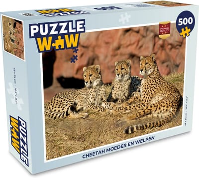 Puzzel Cheetah moeder en welpen - Legpuzzel - Puzzel 500 stukjes