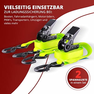 Set van 2 spanbanden 6 m - 25 mm brede sjorbanden met S-haakbeveiliging en 800 kg LC