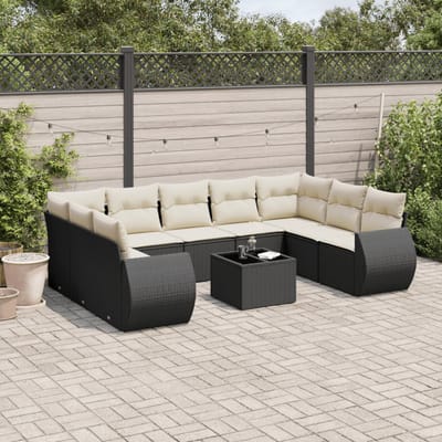 vidaXL - 10-delige - Loungeset - met - kussens - poly - rattan - zwart