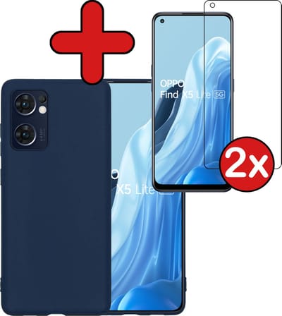 Hoesje - Met 2x Screenprotector - Geschikt voor OPPO Find X5 Lite - Sterk & Shockproof - Telefoon Hoes - Back Cover - Siliconen Case - Telefoonhoes - Donkerblauw
