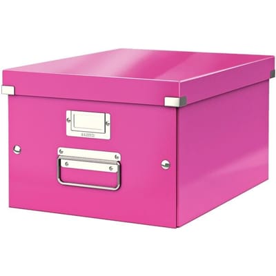 Leitz WOW Click & Store Middelgrote Kartonnen Opbergdoos - 85% Gerecycled Karton - 28.1 x 37 Cm (BxD) - Voor A4 Formaten - Ideaal voor Kantoor en Thuiswerken - Roze