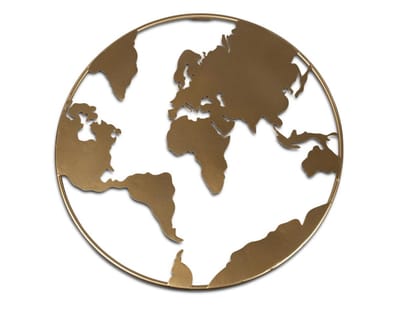 Wanddecoratie - Muur Decoratie - Ø 60cm - Wereld - Goud- Metaal