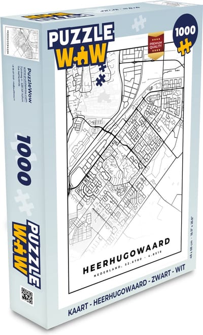 Puzzel Kaart - Heerhugowaard - Zwart - Wit - Legpuzzel - Puzzel 1000 stukjes volwassenen