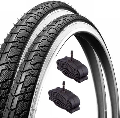 2x Witte Racefietsbanden 26 inch Slick (44-559) + 2x Binnenbanden Ventiel