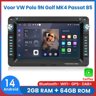 Awesafe Android 15 Autoradio - Geschikt Voor VW Polo 9N Golf MK4 Passat B5 - 2GB+64GB - Draadloos Carplay Android Auto - GPS RDS Bluetooth - Navigatie