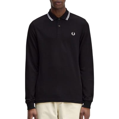 Fred Perry M3636 long sleeved twin tipped shirt - heren polo lange mouwen - Black / White