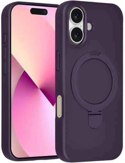 Backcover Hoesje Geschikt voor: iPhone 17 Volledig Dekkende Schokbestendige Siliconen Backcover met Ringstandaard – 360° Bescherming - Grape Purple
