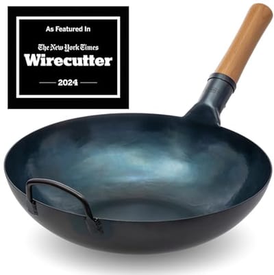 Koolstofstalen Wokpan - Roerbakpan Groot - Gezond Koken - Platte Bodem - 34 cm - Blauw