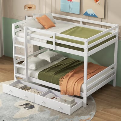 Gutent Kinderbed (Zonder matras), 140*200 cm, Stapelbed, met laden, Opbergruimte, Hoge rails, Wit