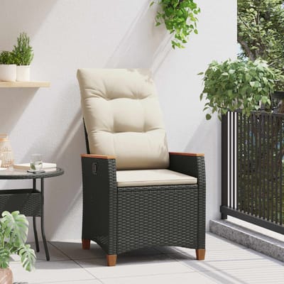 vidaXL - Ligstoel - voor - Tuin - met - kussen - Zwart - en - Crème - 64 - x - 57,5 - x - 112 - cm