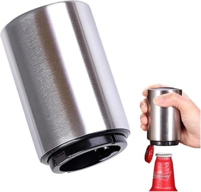 Automatische flesopener - Magnetisch - Bieropener - Bier fles opener - Biercadeau voor mannen - Vaderdag - Koningsdag - WK 2026 - Voor housewarming, verjaardagen, feestdagen en nog veel meer - cadeau voor iedereen die graag drinkt - Zilver
