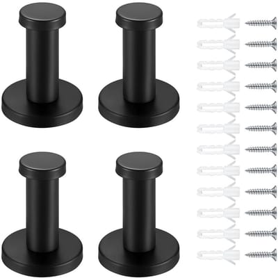 Golden crown - Ronde Kapstokhaken Set - RVS Wandhaken voor Jassen en Handdoeken - 4-delig - Zwart - Perfect voor Thuis en Kantoor - Sterke Bevestiging