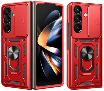 MobyDefend Hoesje - Geschikt voor Samsung Galaxy Z Fold 7 - Pantsercase Met Draaibare Ring - Rood