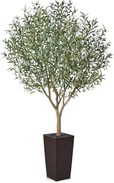 Artificiële Olijfboom 240 cm - Grote Kunstplanten voor Binnen met VRuchtes en Zijdeachtige Bladeren - UV Bestendige Nepplanten met Bruine Slanke Pot voor Woonkamer, Kantoor en Balkon
