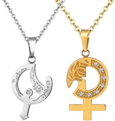 Man en Vrouw Ketting Set voor Hem en Haar - Zilver / Goud kleurig - Romantisch Liefdes Cadeau - Valentijnsdag - Valentijn Cadeautje voor Mannen