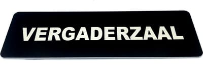 Deurbordje met tekst Vergaderzaal - 150 x 50 mm (incl. dubbelzijdige tape) - zwart / wit | Geborstelde RVS-look toplaag | Gratis Verzending