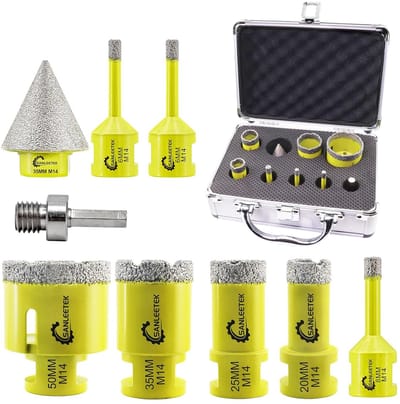 Diamant tegelboorset 9 stuks (6/6/8/20/25/35/50 mm + 35 mm diamant verzinkboor + driehoekige schachtadapter), gatzaag voor keramische tegels, porselein, marmer, graniet M14 schroefdraad