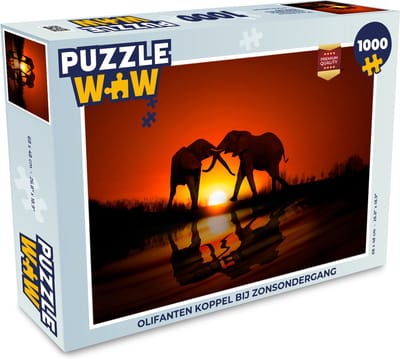Puzzel Olifanten koppel bij zonsondergang - Legpuzzel - Puzzel 1000 stukjes volwassenen