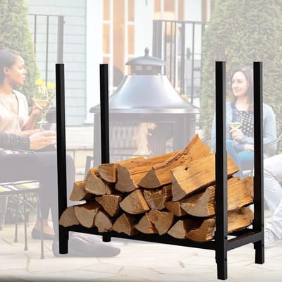 Brandhoutrek - Houtopslag Rek - Open Haard Opslag - Verhoogde Ventilatie Basis - 60x25x61 cm - Zwart