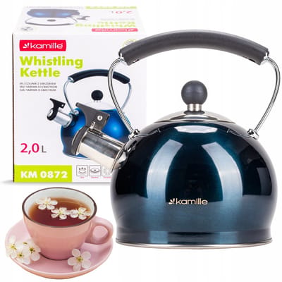 Kamille Stalen Waterkoker 2L met Fluitje - Gas & Inductie