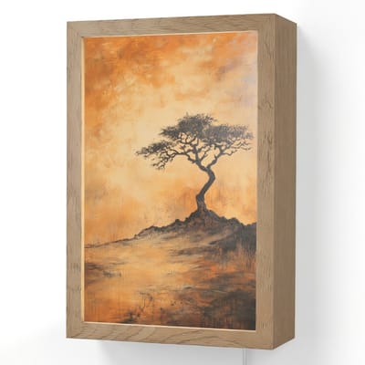 Wandlamp 20x30 cm - Oplaadbaar - Boom - Landschap - Oranje - Wandlampen binnen woonkamer - Slaapkamer lamp met kabel - Decoratieve nachtlamp - Vloerlamp snoer