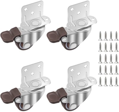 Zwenkwielen met Rem - 25 mm Rubberwielen voor Meubels - 4 Stuks met Schroeven