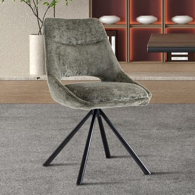 Rousseau Dante Eetkamerstoel – Groen – Stoffen Kuipstoel – Zwarte Metalen Spinpoot – 51 x 60 x 85,5 cm – 1 stuk