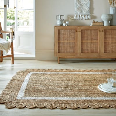 Flycarpets Grace Modern Jute - Laagpolig Vloerkleed - Naturel / Wit - 160x230 cm