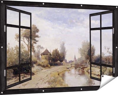 Gards Tuinposter Doorkijk Landschap bij Kortenhoef - Paul Joseph Constantin Gabriël - 150x100 cm - Tuindoek - Tuindecoratie - Wanddecoratie buiten - Tuinschilderij