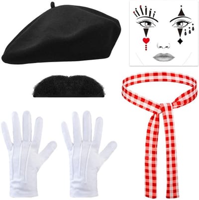 Mime-kostuum 6 Stuks - Dames/Heren - Carnaval - Theatervoorstelling - Kostuumaccessoires - Inclusief accessoires - Theaterkostuum