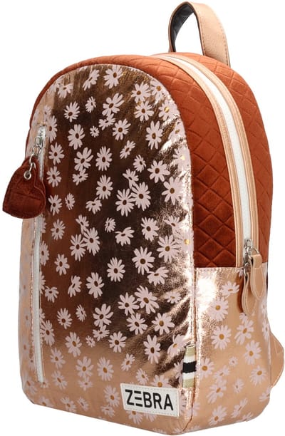 Zebra Trends Girls Rugzak - Metallic - Bloemen - Schooltas - Boekentas - Meisjes Rugtas - Roze