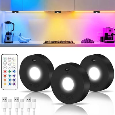 Solvix Oplaadbare Draadloze Puck-Lampen - Wit - 3 Kleurtemperaturen - Dimbaar - Voor Keuken en Kast