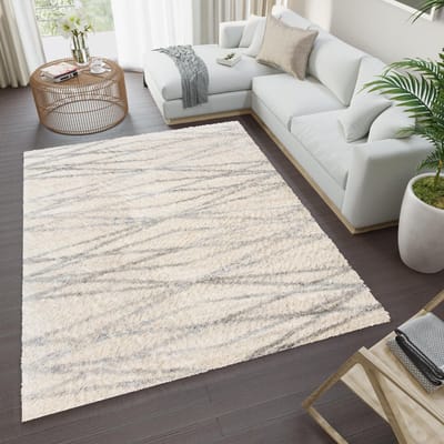 Tapiso Versay Vloerkleed Hoogpolig Shaggy Boho Creme Tapijt Maat- 80x150