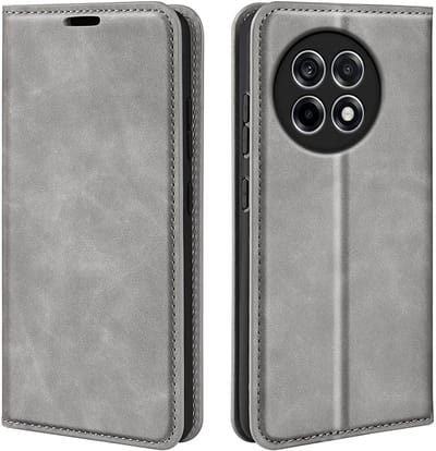 MobyDefend Hoesje - Geschikt voor OnePlus 13R - Luxe Wallet Bookcase (Magnetische Sluiting) - Grijs