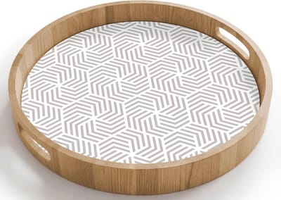 Dienblad rond 40x40 cm - Schootdienblad hout - Grafisch - Patroon - Modern - Onderbroken - Borrelplank rechthoek - Plateau houten dienbladen