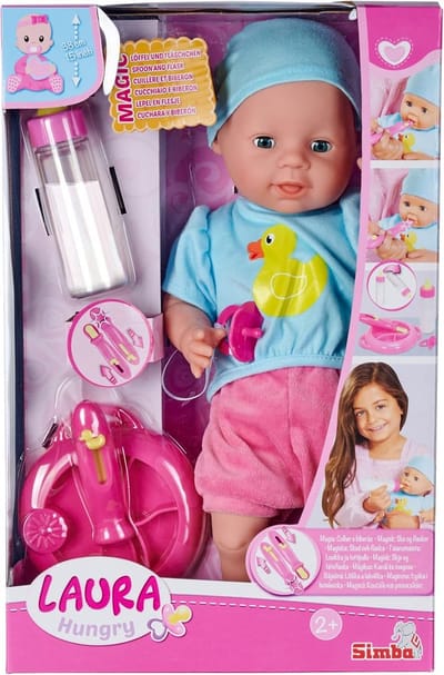 Babypop met accessoires - Zachte pop - Rollenspel - Magische eetlepel - 38 cm - Meerkleurig