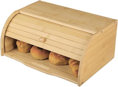 Brooddoos Broodtrommel Broodbak Bamboe Broodtrommel Ruimtebesparende Rustieke Broodtrommel Met Roldeksel Voor Op Het Aanrecht Brood, Cake En Gebakken Brood Opbergen Broodopslagcontainer Broodbox
