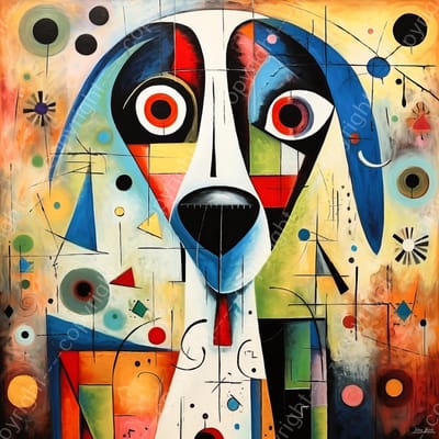 John Joseb Art (Glas) 60x60 | Hond in modern surrealisme, kleurrijk, kunst | dier, abstract, vierkant, modern, Picasso, Joan Miro, Herman Brood | Foto-schilderij-glasschilderij-acrylglas-acrylaat-wanddecoratie