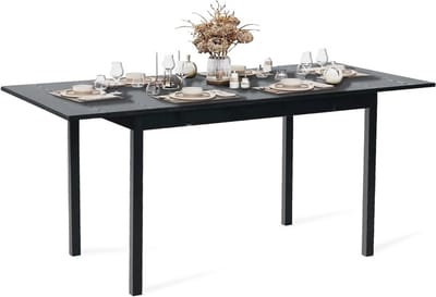Eettafel Uittrekbaar - Verstelbare Tafel - Gezellig Eten - Industriële Stijl - 120-160x80x75cm - Wit Zwart