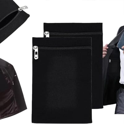 Binnenzak In De Jas - 2 stuks - binnenzak voor om in te naaien - Verborgen Binnenzak In De Jas - Anti-Diefstal en Verborgen - Ideaal voor Reizen - Interne Zak voor Kleding met Rits - voor jassen, sweatshirts, Mantels - zwart