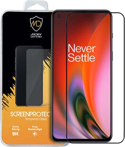 MobyDefend Screenprotector - Geschikt voor OnePlus Nord 2 - Screensaver Met Zwarte Randen - Gehard Glas