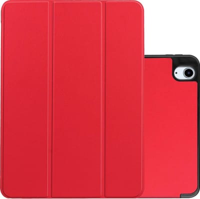 Hoes - Geschikt voor Apple iPad Air 4 (2020) - 10.9 inch - 4e Generatie - Dun & Stevig - Trifold Bookcase - Hard Cover Case - Met Uitsparing Geschikt voor Apple Pencil - Hardcover Book - Tablet Hoesje - Rood
