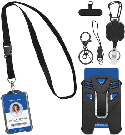 Dailygoods- ID-kaarthouder met sleutelhanger - kaarthouder voor 2-3 kaarten - intrekbaar stalen koord - polycarbonaat - 15 x 10 x 2 cm - zwart
