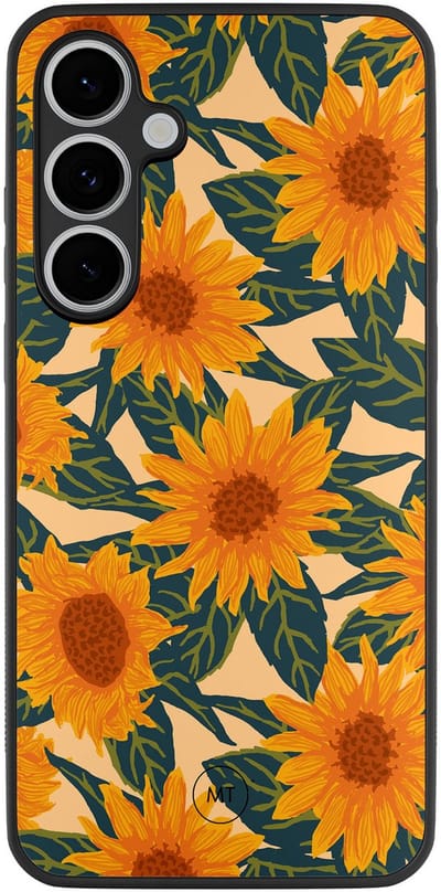 Hoesje geschikt voor Samsung Galaxy S24 FE - Zonnebloemen - TPU Hard Case Backcover - Oranje - Mooie Telefoonhoesjes